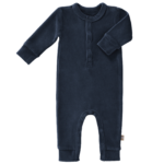 Salopeta bebe cu botosi din bumbac organic Indigo Velour, 3-6 luni