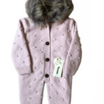 Salopetă roz cu blană naturală, 3-6 luni