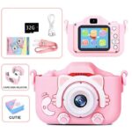Camera foto/video pentru copii, model pisicuta, ecran LCD de 2.0 inch, camera duala, jocuri, rezolutie foto 20MP, video 1080P Full HD