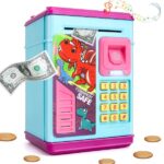 Pusculiță interactivă electronică pentru copii Money Safe, cu cifru și amprentă, muzicală, pentru bacnote si monezi
